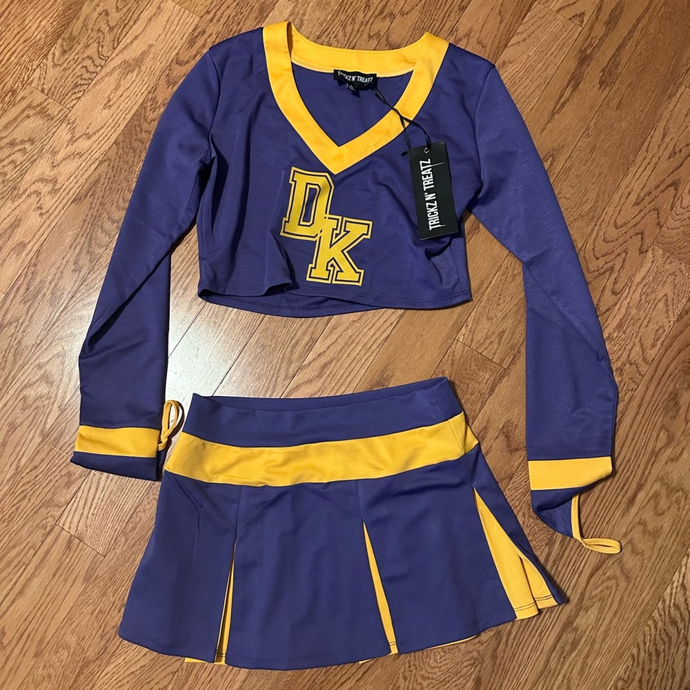 Doll’s Kill Jennifer’s Body Costume Purple and Yellow Cheerleader Outfit